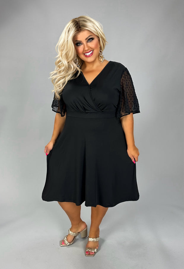 59 SD {Sculpted Style} Black V-Neck Dress w/Swiss Dot Sleeves CW EXTEN Curvy Boutique Plus Size Clothing 59 SD {Sculpted Style} Black V-Neck Dress w/Swiss Dot Sleeves CW EXTEN Curvy Boutique Plus Size Clothing