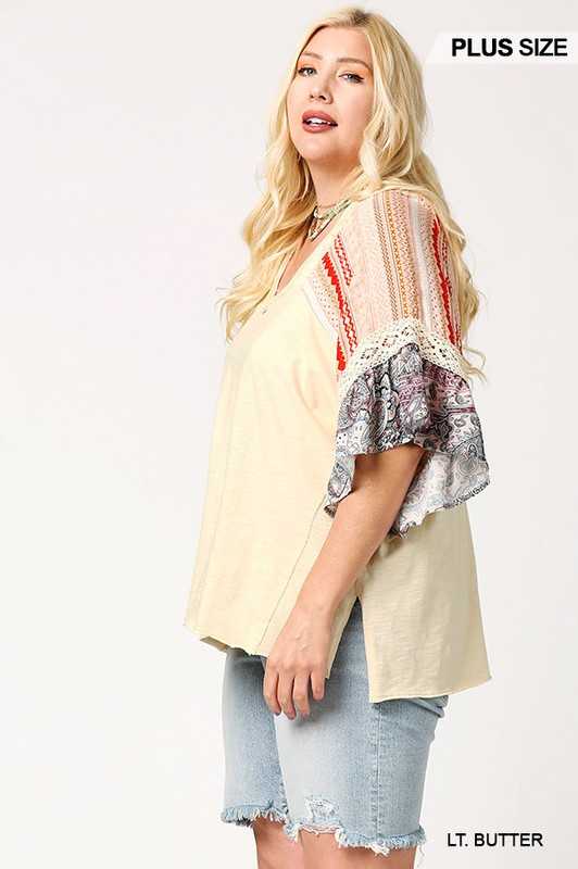 100 CP {Love Is All Around} Oatmeal Tunic with Multi Sleeve PLUS SIZE XL 1X 2X
