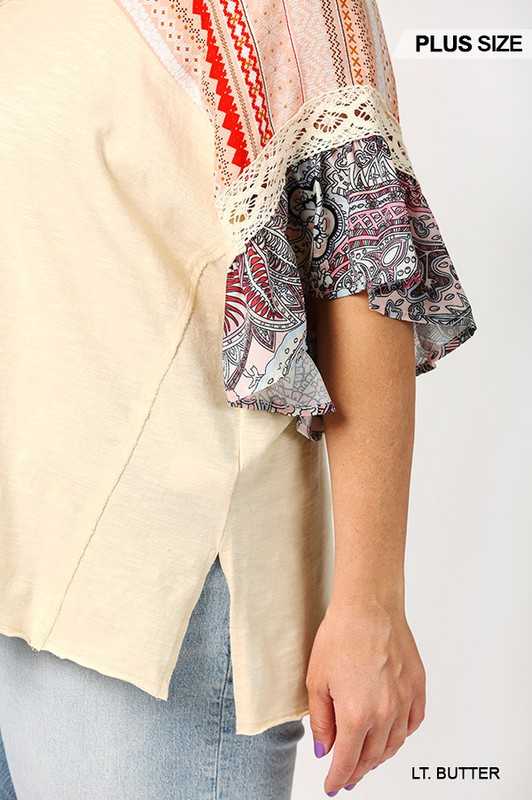 100 CP {Love Is All Around} Oatmeal Tunic with Multi Sleeve PLUS SIZE XL 1X 2X