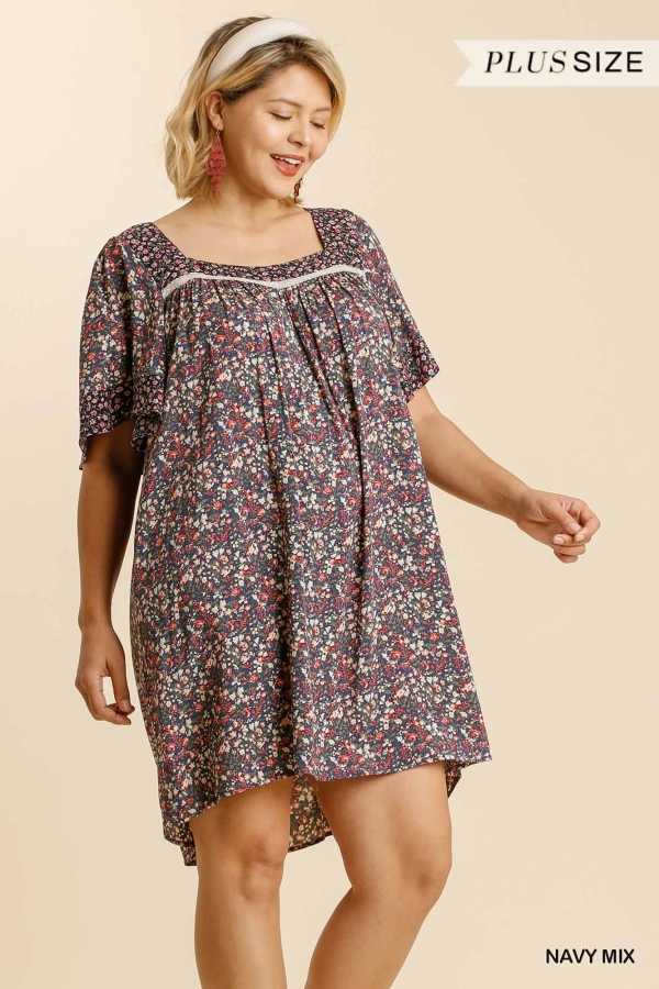 100 PSS {Learning To Grow} UMGEE Navy Floral Dress PLUS SIZE XL 1X 2X