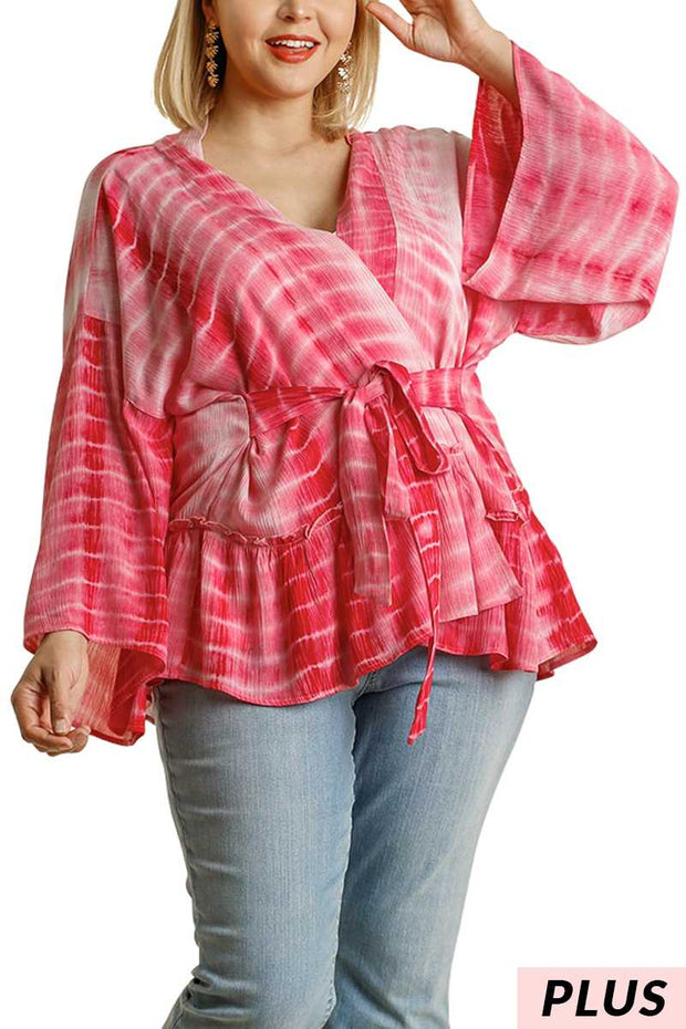 100 OT {Tangled In Love} UMGEE Red Tie-Dye Kimono PLUS SIZE XL/1X  1X/2X