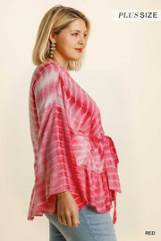 100 OT {Tangled In Love} UMGEE Red Tie-Dye Kimono PLUS SIZE XL/1X  1X/2X