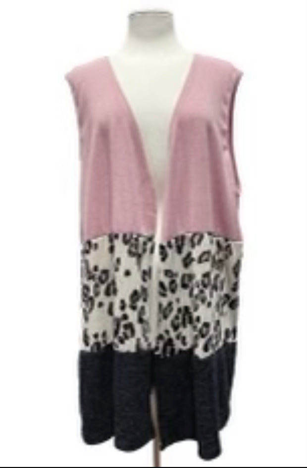 19 OT {Out With The Girls} Pink Leopard Long Vest EXTENDED PLUS SIZE 3X 4X 5X