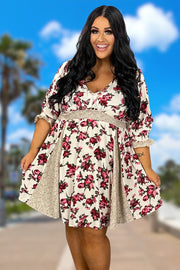33 PQ-C {The Style Lives On} Umgee Cream Floral Dress PLUS SIZE XL 1X 2X