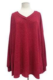 41 SLS {Major Moment} Red V-Neck Long Sleeve Top EXTENDED PLUS SIZE 4X 5X 6X