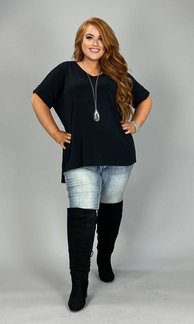 72 SSS-G {Up Your Game} Black SALE! V-Neck Tunic W/Side Slits Plus Size 1X 2X 3X