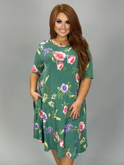 12 PSS {Dreaming In Floral} Green Floral Dress w/Pockets PLUS SIZE XL 2X 3X