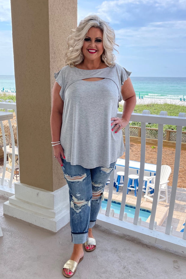 90 SSS-P {Love Connection} Heather Gray Keyhole Top PLUS SIZE 1X 2X 3X