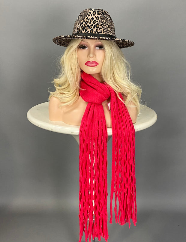 FUCHSIA FASHION SCARF WITH CUT OUT FRINGE