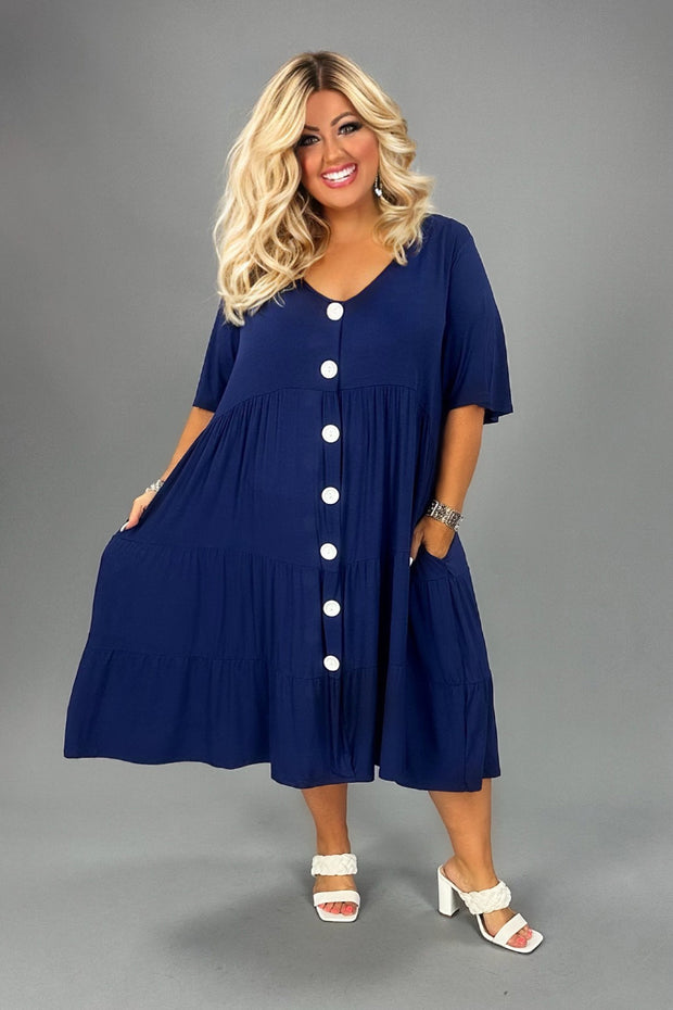 36 SD-B {For The Fashionistas}Navy Tiered  V-Neck Dress CURVY BRAND!!!  EXTENDED PLUS SIZE 1X 2X 3X 4X 5X 6X