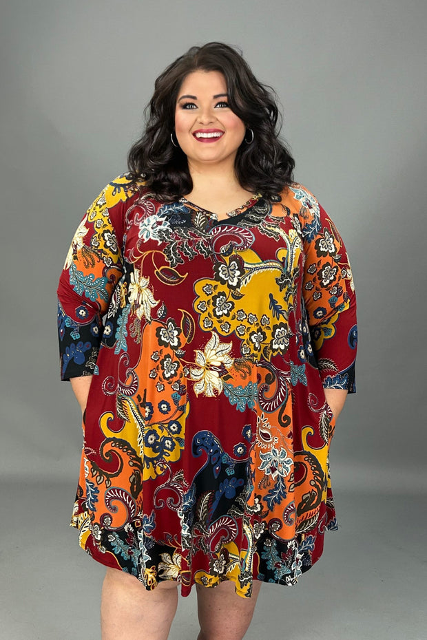 79 PQ-R {Falling For You} Wine Floral V-Neck Dress SALE!!!  EXTENDED PLUS SIZE 3X 4X 5X