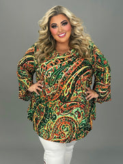 66 PQ {Beyond Compare} Green Paisley V-Neck Tunic EXTENDED PLUS SIZE 3X 4X 5X