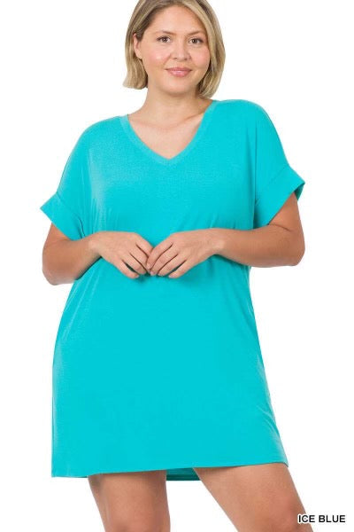 95 SSS-E {One Glance Says It All} Ice Blue V-Neck Tunic PLUS SIZE 1X 2X 3X