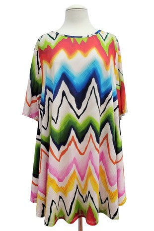 92 PSS {Ways Of Love} Ivory/Multi-Color Zig-Zag Print Top EXTENDED PLUS SIZE 3X 4X 5X