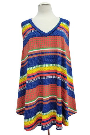83 SV {Play It Up} Red/Blue Stripe Print V-Neck Top EXTENDED PLUS SIZE 4X 5X 6X