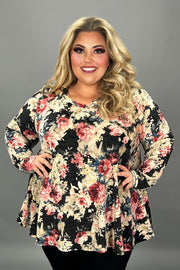 26 PLS {Sassy Queen} Black/Pink Floral V-Neck Top EXTENDED PLUS SIZE 3X 4X 5X