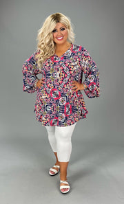 89 PQ {Bursting With Love} Navy Print V-Neck Tunic EXTENDED PLUS SIZE 3X  4X 5X