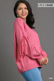 29 SLS {All About Cuteness} Umgee Pink Fringe Sweater PLUS SIZE XL 1X 2X