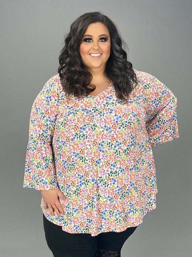 89 PQ {Absolute Beauty} Multi-Color Floral Ribbed Top EXTENDED PLUS SIZE 3X 4X 5X