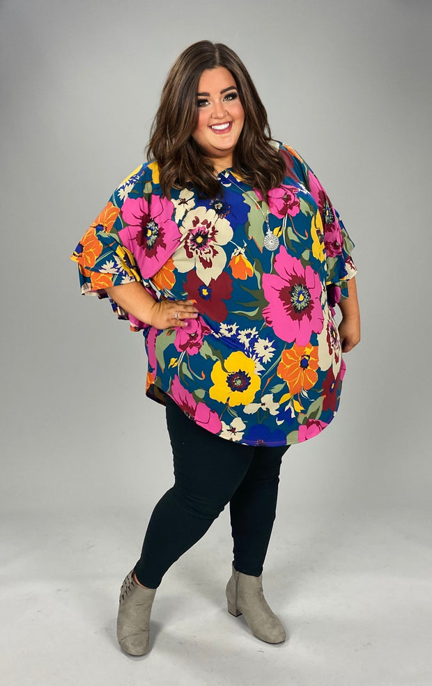 83 PQ-A {Adventure In Style} Teal Multi-Color Print Tunic  SALE!!!   EXTENDED PLUS SIZE 3X 4X 5X