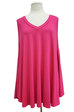 26 SV {Trendy In Color} Ruby Pink V-Neck Rounded Hem Top EXTENDED PLUS SIZE 4X 5X 6X