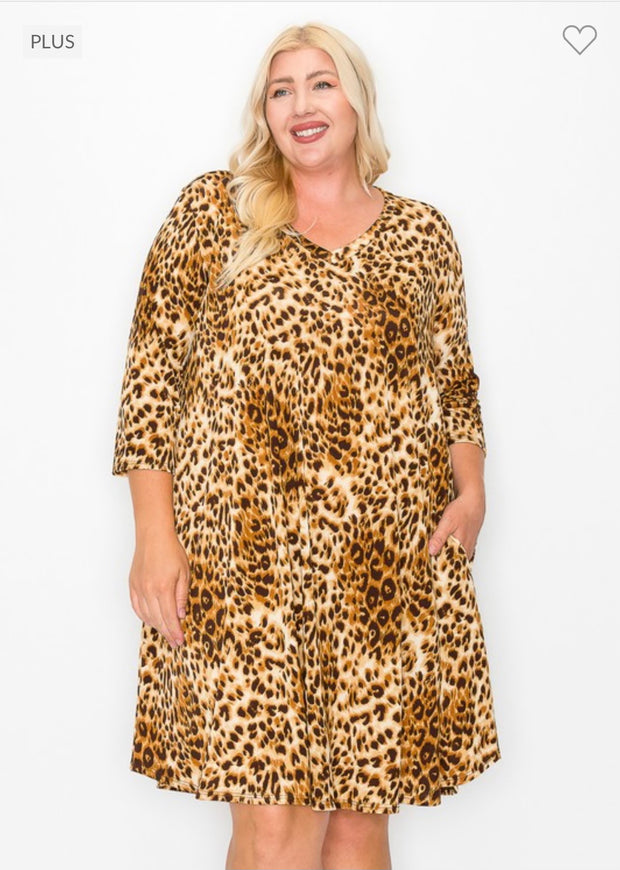 17 PQ {Putting On A Show} Leopard Print V-Neck Dress PLUS SIZE 1X 2X 3X