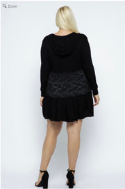 47 OT {Be That Girl} VOCAL Black Waffle Knit & Lace Hoodie PLUS SIZE 1X 2X 3X