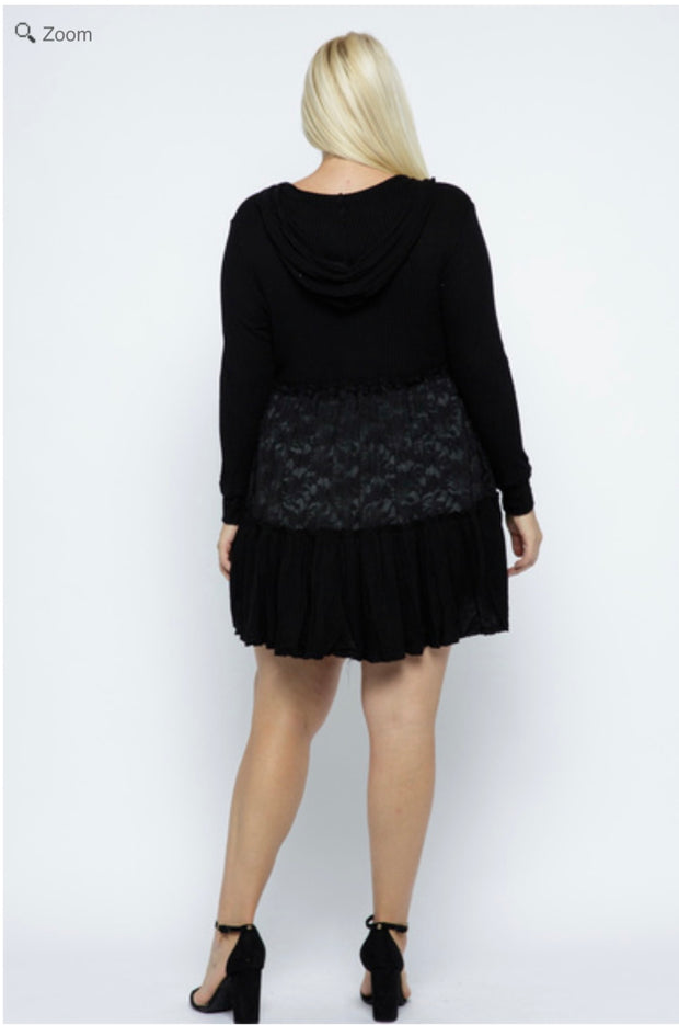 47 OT {Be That Girl} VOCAL Black Waffle Knit & Lace Hoodie PLUS SIZE 1X 2X 3X
