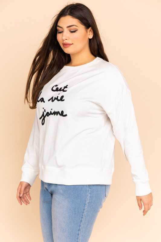 GT-L {That Is The Life I Love} Ivory Sweatshirt Black Stitching SALE!!!