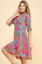 45 PSS-D {Life's A Dance} Fuchsia Paisley Printed Dress PLUS SIZE 1X 2X 3X