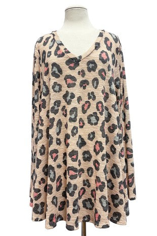 35 PLS {My Everything} Pink Leopard Print V-Neck Top EXTENDED PLUS SIZE 3X 4X 5X