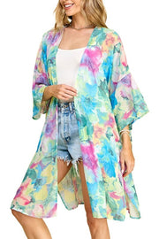 46 OT {Boundless Beauty} Blue/Multi-Color Kimono PLUS SIZE 1X 2X 3X