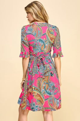 45 PSS-D {Life's A Dance} Fuchsia Paisley Printed Dress PLUS SIZE 1X 2X 3X