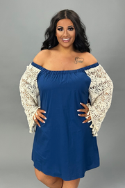 OS-J {Brighter Days} Blue Tunic with Crochet Lace Sleeves