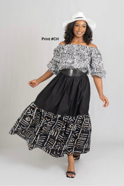 LD-E {Perfect Moment} Black/White African Print Patchwork Dress PLUS SIZE XL
