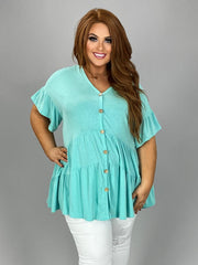 65 SSS {Certain Charm} Mint Tiered Button Up Top PLUS SIZE 1X 2X 3X
