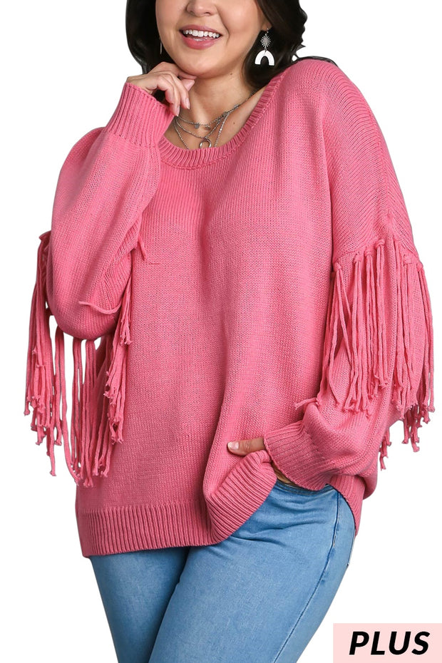 29 SLS {All About Cuteness} Umgee Pink Fringe Sweater PLUS SIZE XL 1X 2X