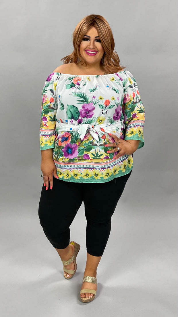 18 OS-B {Strike A Pose} Multi-Color Off Shoulder Floral Top 1X 2X 3X