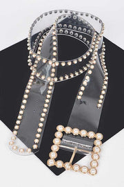 BELTS {A Clear View} Cream Faux Pearl Transparent Belt PLUS SIZE
