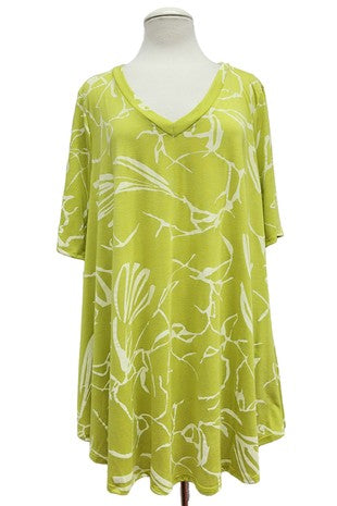 48 PSS {My Sassy Mode} Lime/Ivory Print V-Neck Top EXTENDED PLUS SIZE 3X 4X 5X