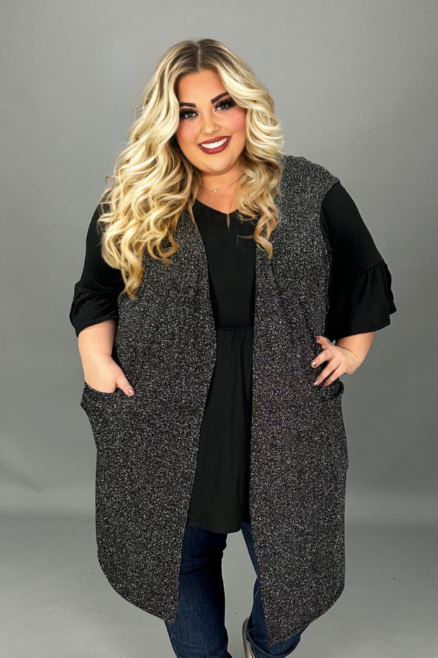 51 OT {A Girl Can Dazzle} Black Metallic Shimmer Vest EXTENDED PLUS SIZE 3X 4X 5X