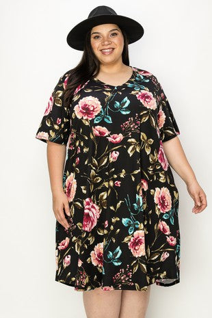 18 PSS {Busy Blooms} Black Floral Print V-Neck Dress EXTENDED PLUS SIZE 4X 5X 6X