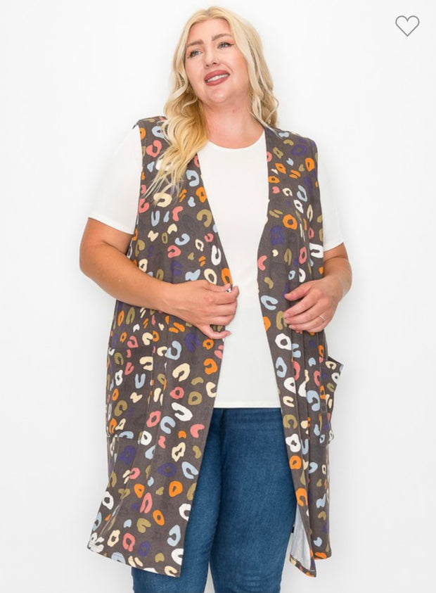 56 OT {Having Fun} Multi-Color Animal Print Vest EXTENDED PLUS SIZE 1X 2X 3X 4X 5X