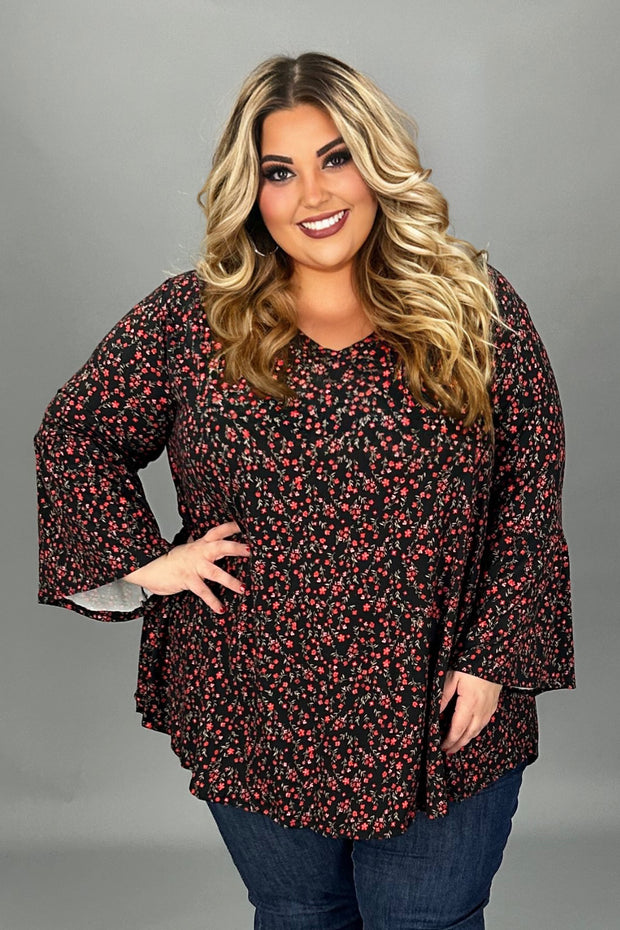 41 PQ-D {Sweet Talks} Black with Red Floral Top EXTENDED PLUS SIZE 3X 4X 5X