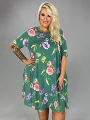 12 PSS {Dreaming In Floral} Green Floral Dress w/Pockets PLUS SIZE XL 2X 3X