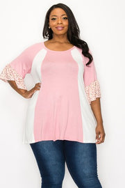 47 CP {Looking For Daisies} Blush/Ivory Floral Sleeve Tunic EXTENDED PLUS SIZE 4X 5X 6X