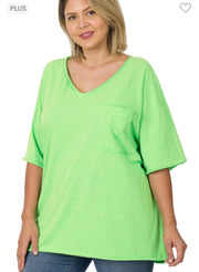 27 SSS {Happy As Can Be} Heather Green V-Neck Top w/Pocket  PLUS SIZE 1X 2X 3X 1X