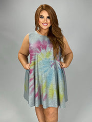 28 SV-Q {Dress For Fun} Grey Tie Dye Sleeveless Dress PLUS SIZE XL 2X 3X