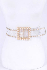 BELTS {A Clear View} Cream Faux Pearl Transparent Belt PLUS SIZE