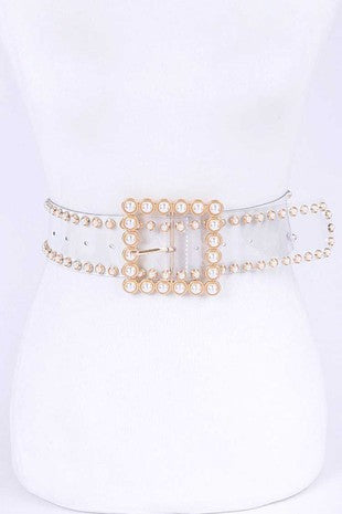 BELTS {A Clear View} Cream Faux Pearl Transparent Belt PLUS SIZE